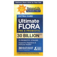 Renew Life Ultimate Flora Capsules Extra Care Synbiotic 3-in-1 Pre & Probiotic, 30 Each