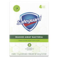 Safeguard Bar Soap Fresh Clean Scent with Aloe, 4oz (4 Count), 4 Each