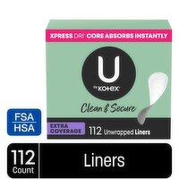 U by Kotex Clean & Secure Liners, Extra Coverage, 112 Each