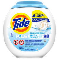 Tide Pods Detergent, Free & Gentle, Coldwater Clean, Pacs, 76 Each