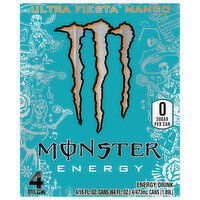 Monster Energy 4 Pack Ultra Fiesta Mango Zero Sugar Energy Drink, 4 Each