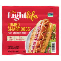 Lightlife Jumbo Smart Dogs Hot Dogs, Plant-Based, 5 Each