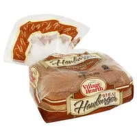 Village Hearth Hamburger Buns, Sliced, Wheat, 8 Each