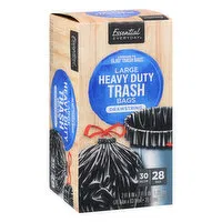 Essential Everyday Trash Bags, Heavy Duty, Drawstring, Large, 30 Gallon, 28 Each