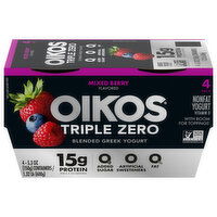 Oikos Triple Zero Yogurt, Mixed Berry Flavored, Nonfat, Greek, Blended, 4 Each