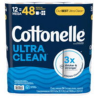 Cottonelle Ultra Clean Toilet Paper, Mega Rolls, 1-Ply, 12 Each