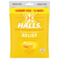 Halls Relief Cough Drops, Sugar Free, Honey Lemon Flavor, Economy Pack, 70 Each