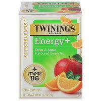 Twinings Superblends Green Tea, Energy +, Citrus & Apple, Tea Bags, 16 Each