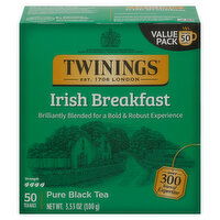 Twinings Black Tea, Irish Breakfast, Bags, Value Pack, 50 Each