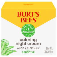 Burt's Bees Night Cream, Aloe + Rice Milk, Calming, Sensitive, 1.8 Ounce