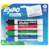 Expo Dry Erase Markers, Assorted Ink, Low Odor, 4 Each