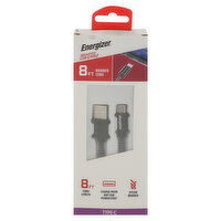 Energizer USB Cable, Type-C, Braided Cord, 8 FT, 1 Each