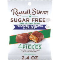 Russell Stover Chocolate Candy, Sugar Free, Peanuts, Caramel & Nougat, 4 Each