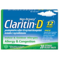 Claritin-D Allergy & Congestion, Indoor & Outdoor Allergies, 12 Hour, Extended Release Tablets, 20 Each