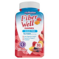 Vitafusion Fiber Well Fiber Supplement, Sugar Free, Peach/Strawberry/Berry Flavors, Gummies, 90 Each