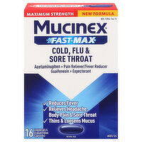 Mucinex Fast Max Liquid Gels Capsules Maximum Strength Cold, Flu & Sore Throat, 16 Each