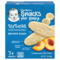 Gerber Snacks for Baby Teething Wafers, Gentle, Banana Peach, Teethers, 7+ Months, 12 Each