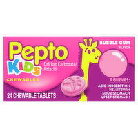 Pepto-Bismol Multi-Symptom Pepto Kids Antacid Chewable Tablets for Upset Stomach Relief, Over-the-Counter Medicine, 24 Ct, 24 Each