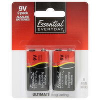 Essential Everyday Batteries, Alkaline, 9 Volts, 2 Pack, 2 Each