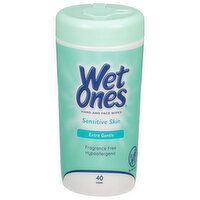 Wet Ones Hand and Face Wipes, Sensitive Skin, Fragrance Free, Extra Gentle, 40 Each