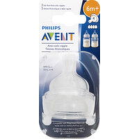 Avent Bottle Nipples, Anti-Colic, Fast Flow, 6m+, 2 Each