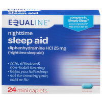 Equaline Sleep Aid, Nighttime, 25 mg, Mini Caplets, 24 Each