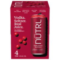 Nutrl Vodka Seltzer, Real Juice, Classic Cranberry, 4 Each