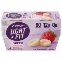 Dannon Light + Fit Yogurt, Fat Free, Strawberry Banana, Greek, 4 Each