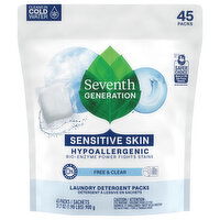 Seventh Generation Laundry Detergent Packs, Free & Clear, Hypoallergenic, Sensitive Skin, 45 Each