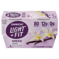 Dannon Light + Fit Yogurt, Fat Free, Vanilla, Greek, 4 Each