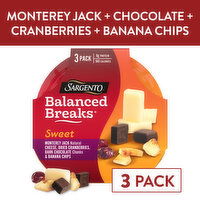 SARGENTO Sweet Balanced Breaks® Monterey Jack Natural Cheese, Dried Cranberries, Dark Chocolate Chunks & Banana Chips, 3-Pack, 6.04 Ounce