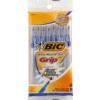 BiC Ball Point Pens, Ultra Round Stic Grip, Blue, 8 Each