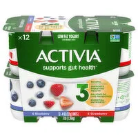 Activia Yogurt, Strawberry/Blueberry, Low Fat, 12 Each