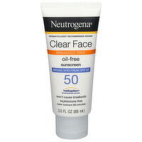 Neutrogena Sunscreen, Oil-Free, Clear Face, Broad Spectrum SPF 50, 3 Fluid ounce