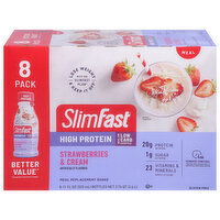 SlimFast High Protein Meal Replacement Shake, Strawberries & Cream, 8 Pack, 8 Each