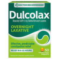 Dulcolax Overnight Laxative, 5 mg, Comfort Coated Tablets, 50 Each