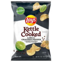 Lay's Potato Chips, Lime & Cracked Pepper, Kettle Cooked, 8 Ounce