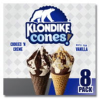 Klondike Frozen Dairy Dessert Cone Cookies 'n Cream & Nuts For Vanilla, 3.75 Ounce