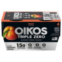 Oikos Triple Zero Yogurt, Nonfat, Blended, Greek, Peach Flavored, 4 Pack, 4 Each