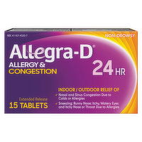 Allegra-D Allergy & Congestion, Indoor/Outdoor Relief, Non-Drowsy, 24 Hr, Extended Release Tablets, 15 Each