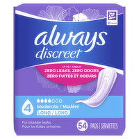 Always Discreet Discreet Moderate Absorbency, Long Length, 54 Each