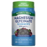 Nature's Truth Magnesium Glycinate, 200 mg, Gummies, Delicious Sour Grape Flavor, 60 Each