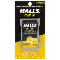 Halls Cough Drops, Sugar Free, Honey Lemon Flavor, Minis, 24 Each