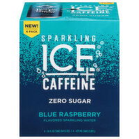 Sparkling Ice +Caffeine Sparkling Water, Zero Sugar, Blue Raspberry Flavored, 4 Pack, 4 Each