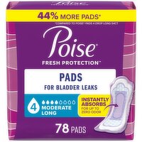 Poise Poise Incontinence & Postpartum Pads for Bladder Leaks, 4 Drop Moderate Absorbency, Long Length, 78 Count, 78 Each