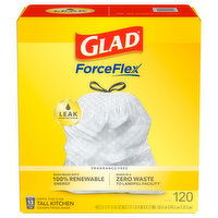 Glad ForceFlex Tall Kitchen Bags, Drawstring, Fragrance Free, 13 Gallon, 120 Each