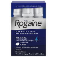 Rogaine Hair Regrowth Treatment, Unscented, Men's, 3 Each