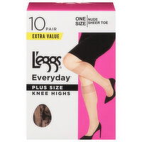 L'eggs Everyday Knee Highs, Nude, One Size, Plus Size, Extra Value, 10 Each