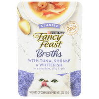 Fancy Feast Broths Classic Gourmet Cat Complement with Tuna, Shrimp & Whitefish, 1.4 Ounce