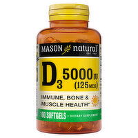 Mason Natural Vitamin D3, 5000 IU (125 mcg), Softgels, 100 Each